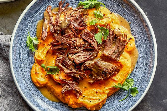 Barbacoa Beef w/ Roasted Yam Puree and Green Veggies