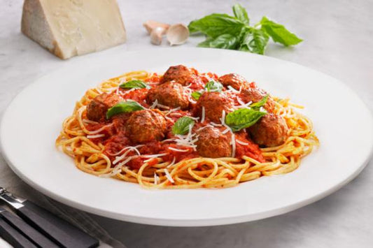 Bolognese Beef Meatballs w/ GF Spaghetti