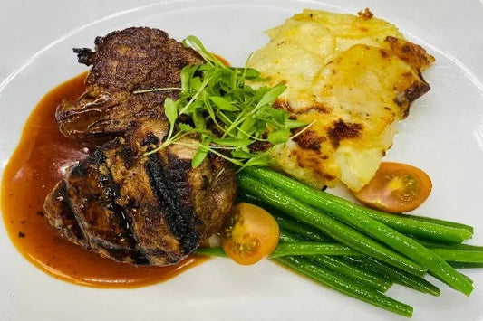 Charbroiled Filet Mignon Medallions w/ Potato Au Gratin