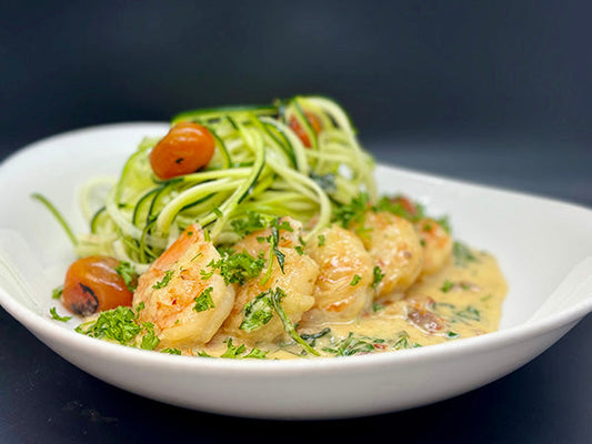 Creamy Tuscan Shrimp w/ Zucchini Noodles