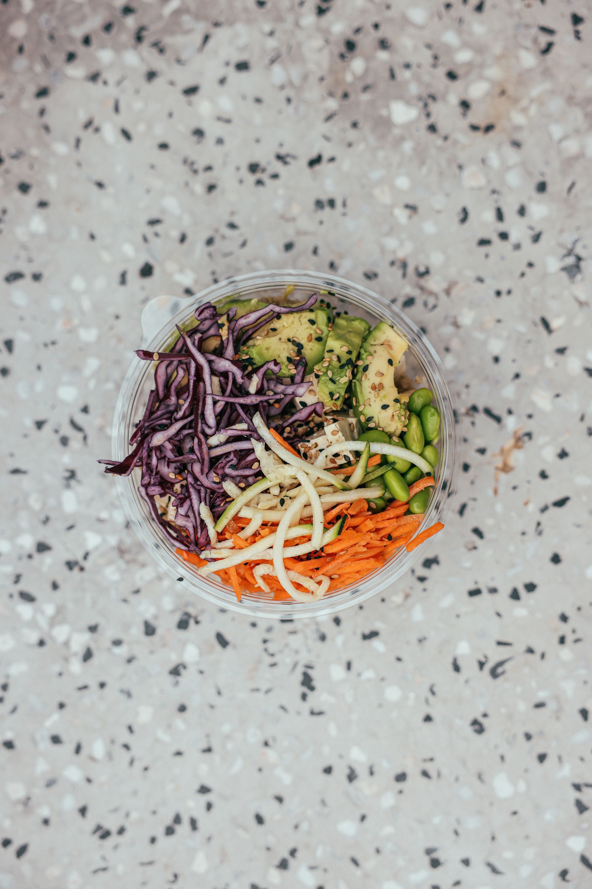 A colourful prepared meal bowl with vegetables